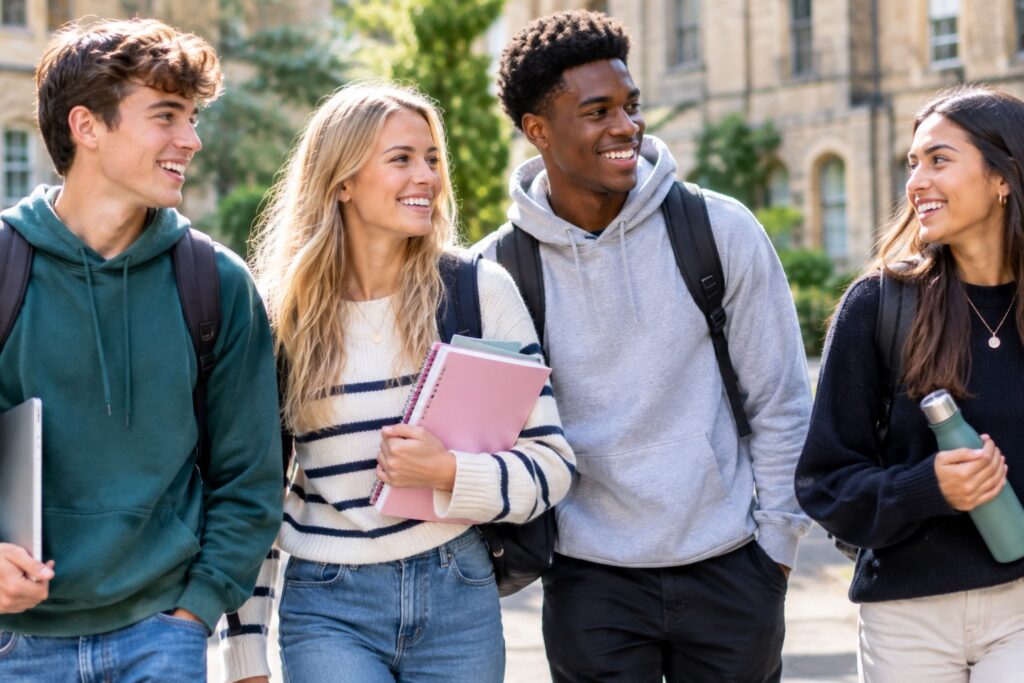 Students walking together on a university campus